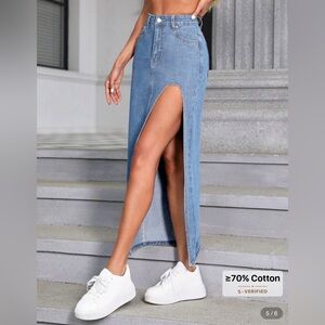 SHEIN Blue Denim Pencil Skirt with High Slit